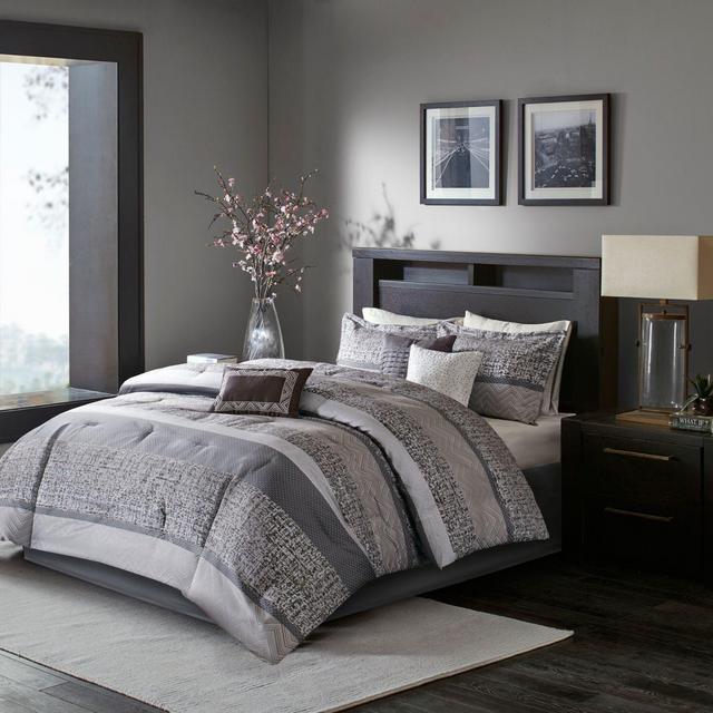 Madison Park Rhapsody 7-Piece King Woven Jacquard Comforter Set in Grey