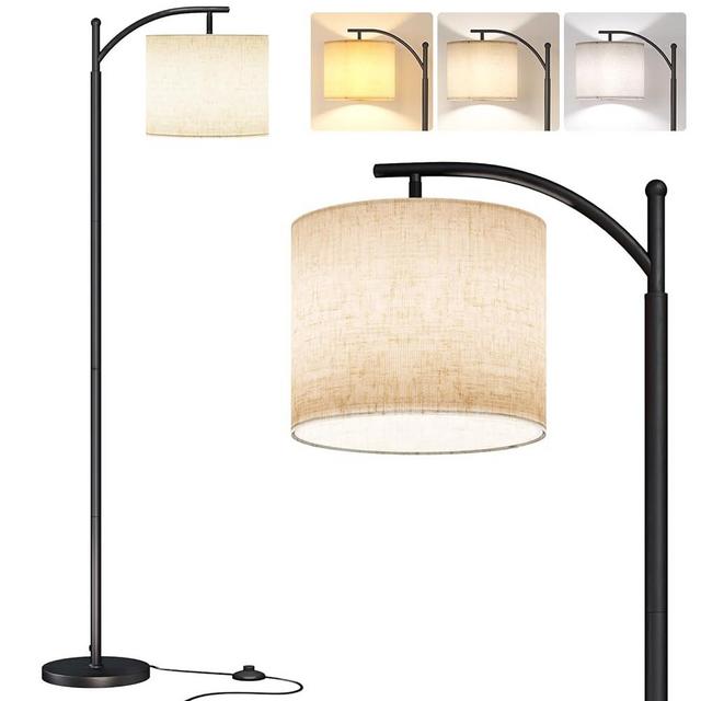 SUNMORY Arc Floor Lamp,Modern Floor Lamp with 9W 3 Color Temperatures Bulb,Metal Standing Lamps with Adjustable Hanging Lampshade,Tall Floor Lamps for Living Room,Bedroom,Office (Black)