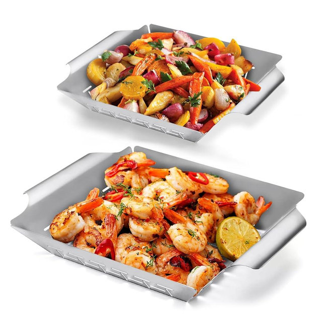 2 Pack Vegetables Grill Baskets for Veggies,Grill Basket for Outdoor Grill,Stainless Steel Grill Basket,Grilling Accessories for & Smokers