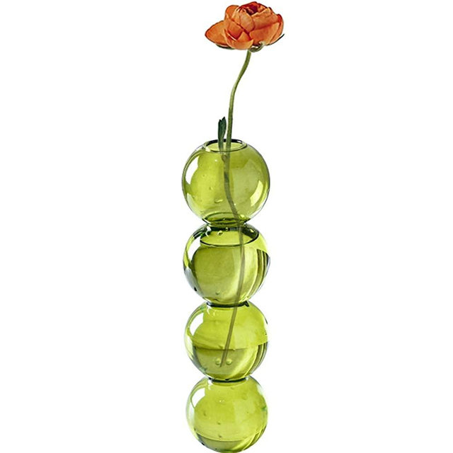 Pearlead Clear Glass Bubble Vase Centerpieces for Hydroponic Plants Cute Floral Vase for Home Decor 8.7 Inches Green