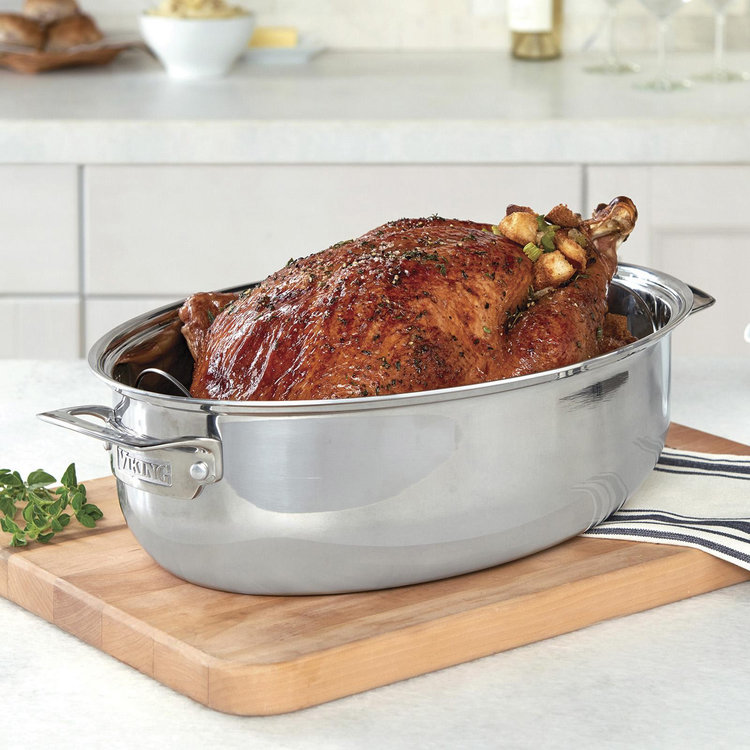 Viking, 3-Ply Oval Roaster with Metal Induction Lid & Rack | Zola