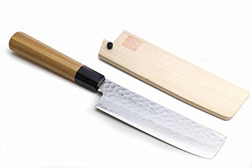Yoshihiro VG-10 46 Layers Hammered Damascus Nakiri/Usuba Japanese Vegetable Chefs Knife (Octagonal Ambrosia Handle)