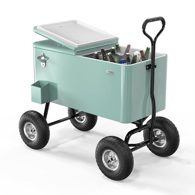 VINGLI 80 Quart Wagon Rolling Cooler Ice Chest, w/Long Handle and 10" Wheels, Portable Beach Patio Party Bar Cold Drink Beverage, Outdoor Park Cart on Wheels