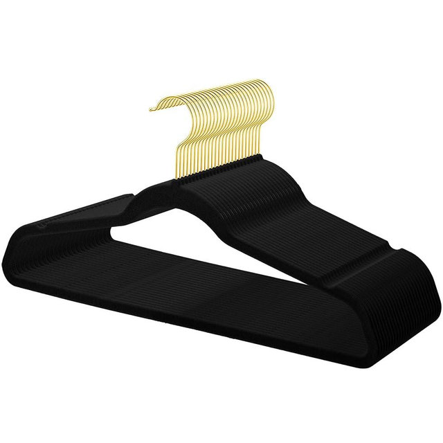 TIMMY 36-Pack Velvet Hangers with Gold Hooks - Space-Saving Non-Slip Heavy-Duty Clothes Hangers for Coats, Suits, Dresses, and Sweaters - Slim Design(Black+Gold)