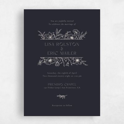 Ebony, Black Wedding Invitation - Wiosna Portrait