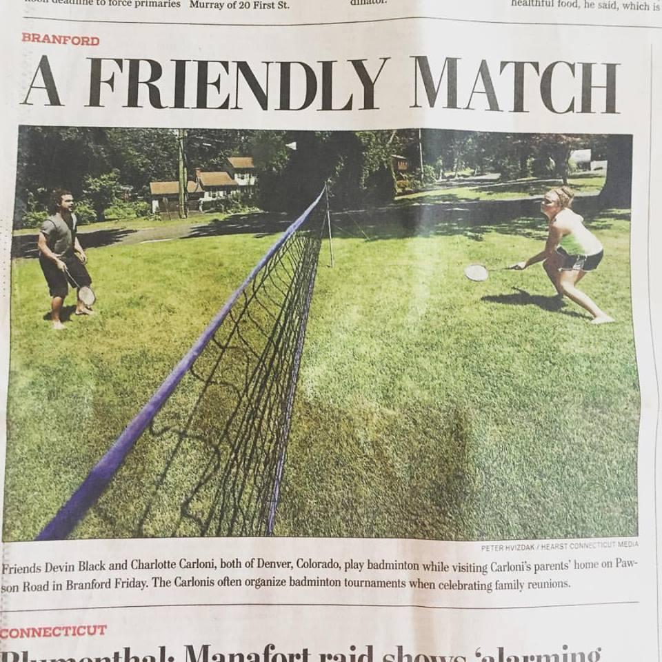 Devin and Charlotte made it into the New Haven Register during their last visit to CT. Charlotte was crushing Devin in badminton but there was no mention of that in the article.