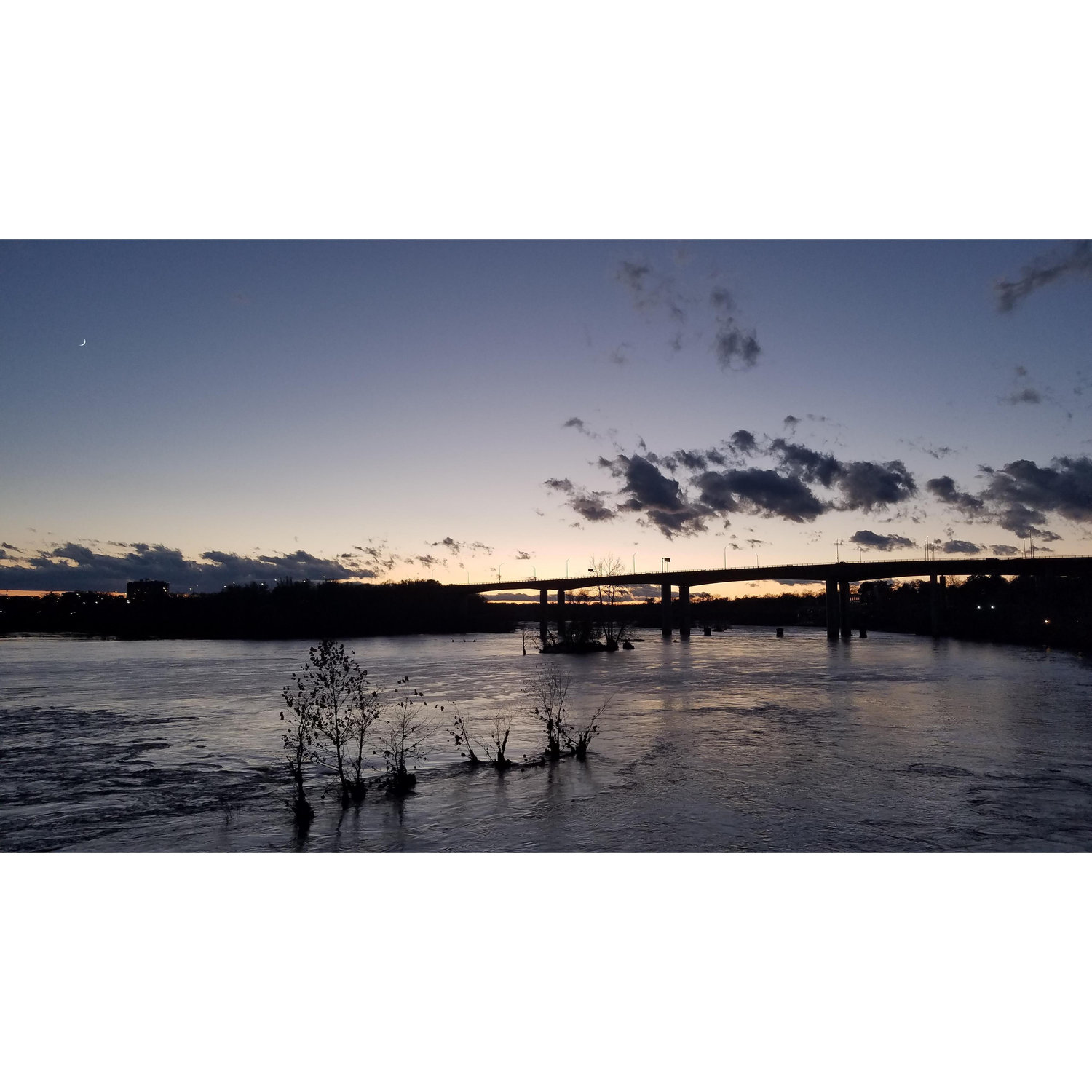 A beautiful view of the river from an evening walk together. We both took a bunch of photos of this.