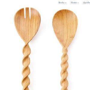 Kenyan Wild Olive Wood Spiral Salad Server Set
