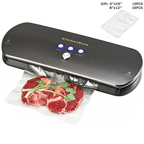 KitchenBoss Vacuum Sealer Machine for Preservation Automatic Vacuum Sealing System, Intelligent LED Indicator Lights,with Starter Kit Inclued 20 PCS Bags(grey)
