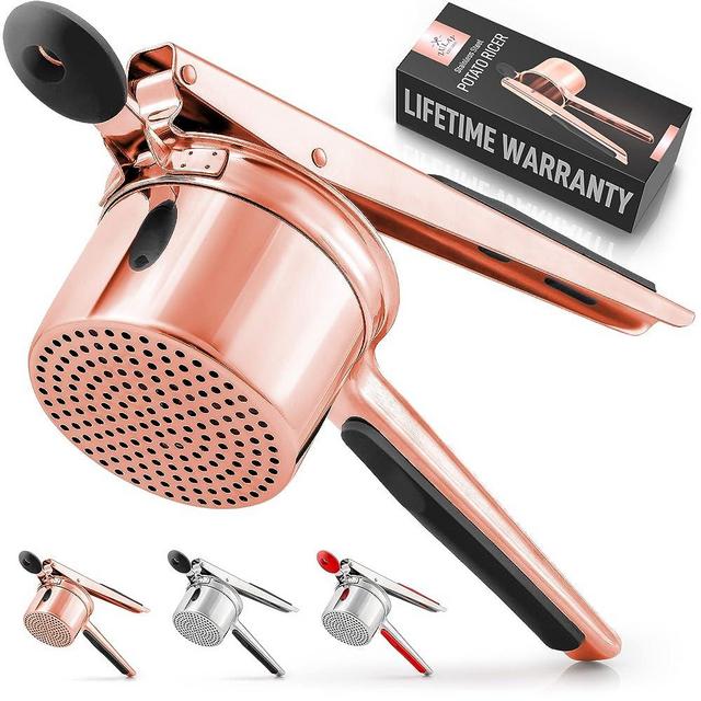 Zulay Kitchen Large Potato Ricer Stainless Steel Professional (13.5oz) - Heavy-Duty Ricer for Mashed Potatoes - Manual Ricer Kitchen Tool With Non-Slip Handle - Mashed Potatoes Masher (Rose Gold)