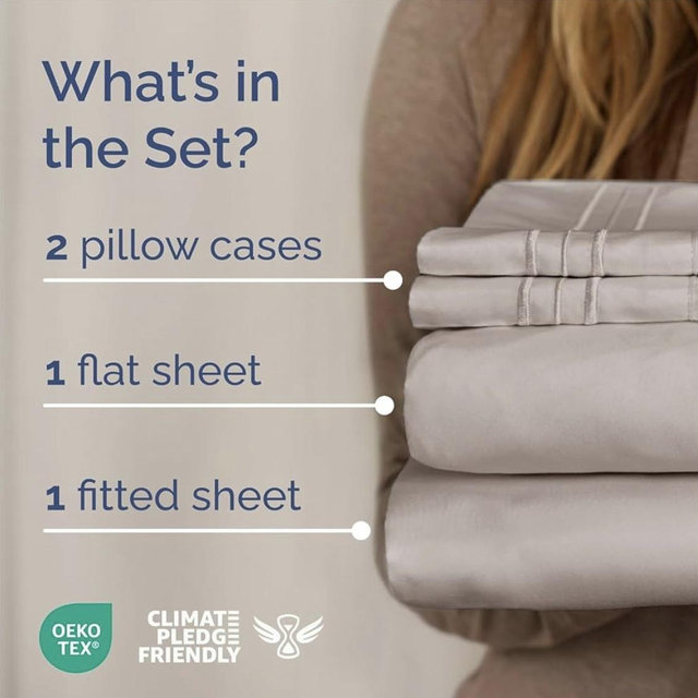 King Size 4 Piece Sheet Set - Comfy Breathable & Cooling Bed Sheets Set- Soft and Wrinkle Free, Light Grey