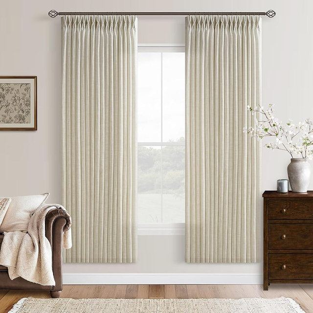 Flax Linen Blend 72 Inch Curtains for Bedroom Rustic Pinch Pleat Semi Sheer Window Drapes Light Filtering Privacy Cottagecore Farmhouse Office Sunroom Cabin Back Tab Viral Pleated Curtains 50x72