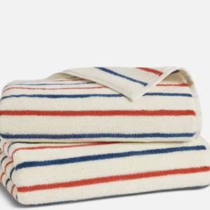 Super-Plush Turkish Cotton Bath Towels Striped Poppy and Royal, Set of 2
