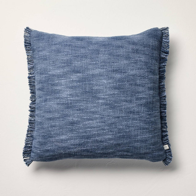 18"x18" Textured Fringe Throw Pillow Navy - Hearth & Hand™ with Magnolia
