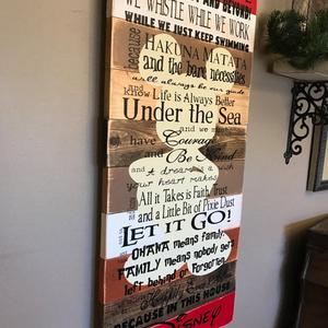 Disney Quotes Family Rules Planked Wood We Do Disney Red and Brown