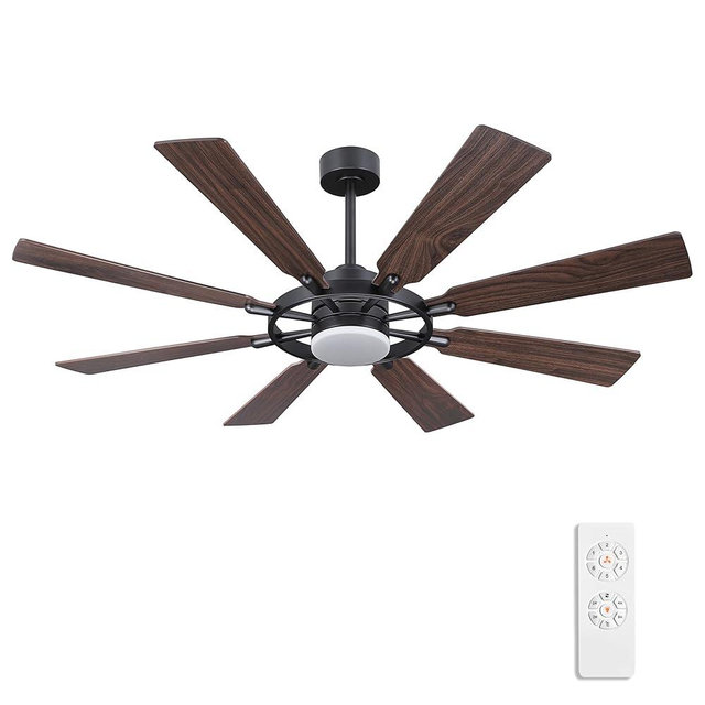 ELEHINSER 60 Inch Ceiling Fan with Lights and Remote Control, 8 Plywood Blades, 6-Speed Noiseless Reversible DC Motor, 3CCT, Windmill Ceiling fan for Kitchen Bedroom Living Room, Black and Walnut
