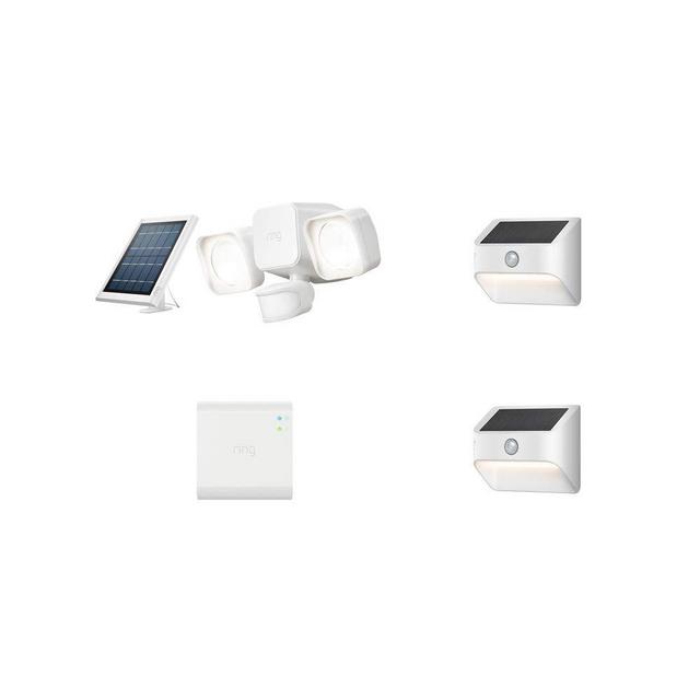 Solar Floodlight + (2) Solar Steplights, Starter Kit - White