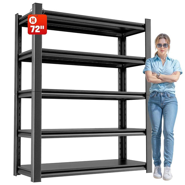 OLLRRACT 5 Tier Heavy Duty Metal Shelving Unit, Industrial Storage Shelf for Garage, Utility, and Industrial Use - Metal Storage Shelf Organizer, Durable Garage Storage Shelving 24" D x48 W x72 H