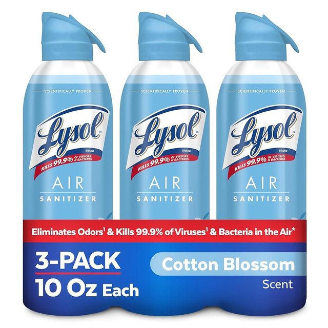 Lysol Air Sanitizer Spray with Odor Eliminator for Home & Office, Sanitizing Spray, Air Freshener Alternative, Cotton Blossom Scent, 10 oz (Pack of 3)