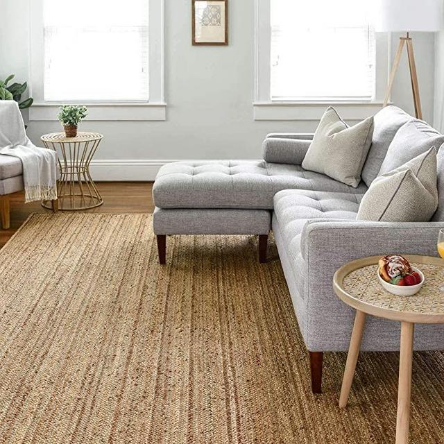 The Knitted Co. 100% Jute Area Rug 9 x 12 Feet - Braided Design Hand Woven Natural Carpet - Home Decor for Living Room Hallways - Rectangle Natural Fibers