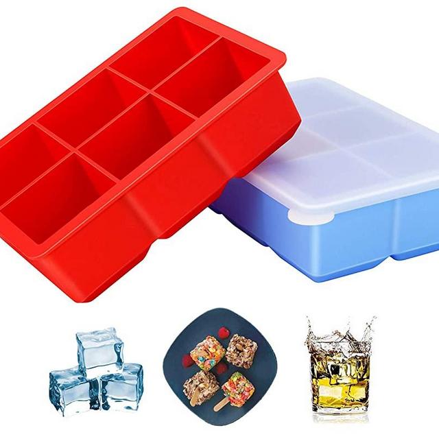 Large Ice Cube Trays with Lids, 2 Pack Silicone Ice Cube Molds Flexible and Easy Release 2 Inches Ice Cube Molds for Whiskey, Cocktails, Baby Food - BPA Free, Stackable Durable, Dishwasher Safe