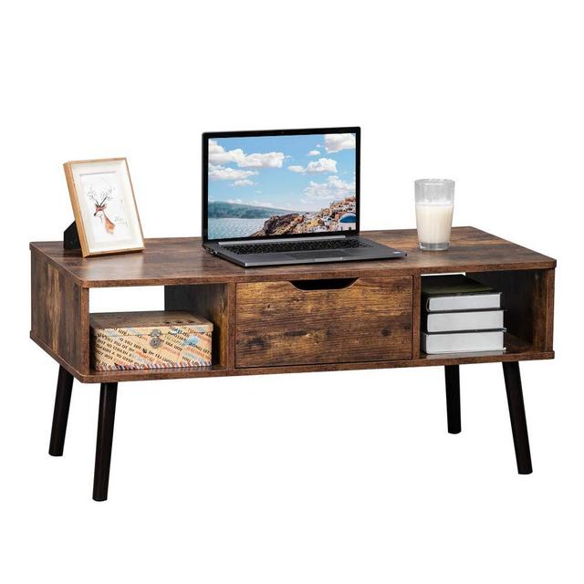 Bonnlo Retro Coffee Table Mid-Century Accent Coffee Table,Vintage Wooden Cocktail Table with Drawer and Storage Shelf for Living Room,Apartment,Reception Room,39.4" Lx 19.7" Wx 17.9" H