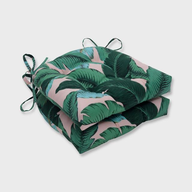 2pk Swaying Palms Reversible Outdoor Chair Pad Capri Blue - Pillow Perfect