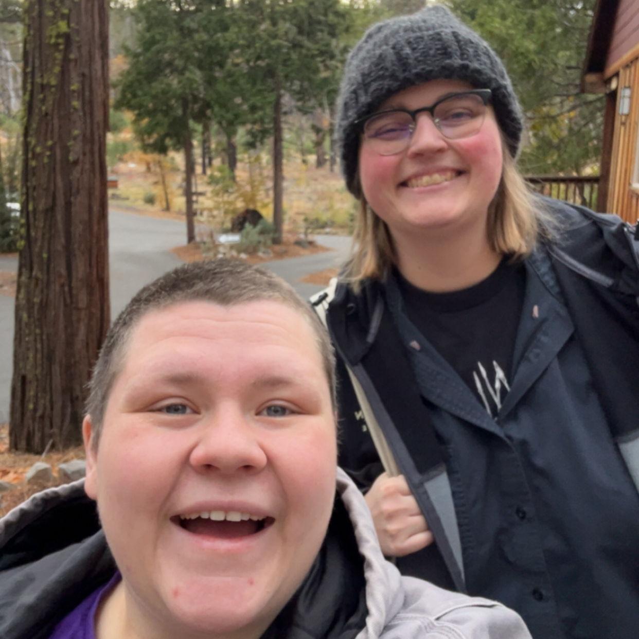 When working together at Evergreen Lodge, the couple opted to carpool when possible. This was one of many mornings where two people got to walk into work with the loves of their lives.