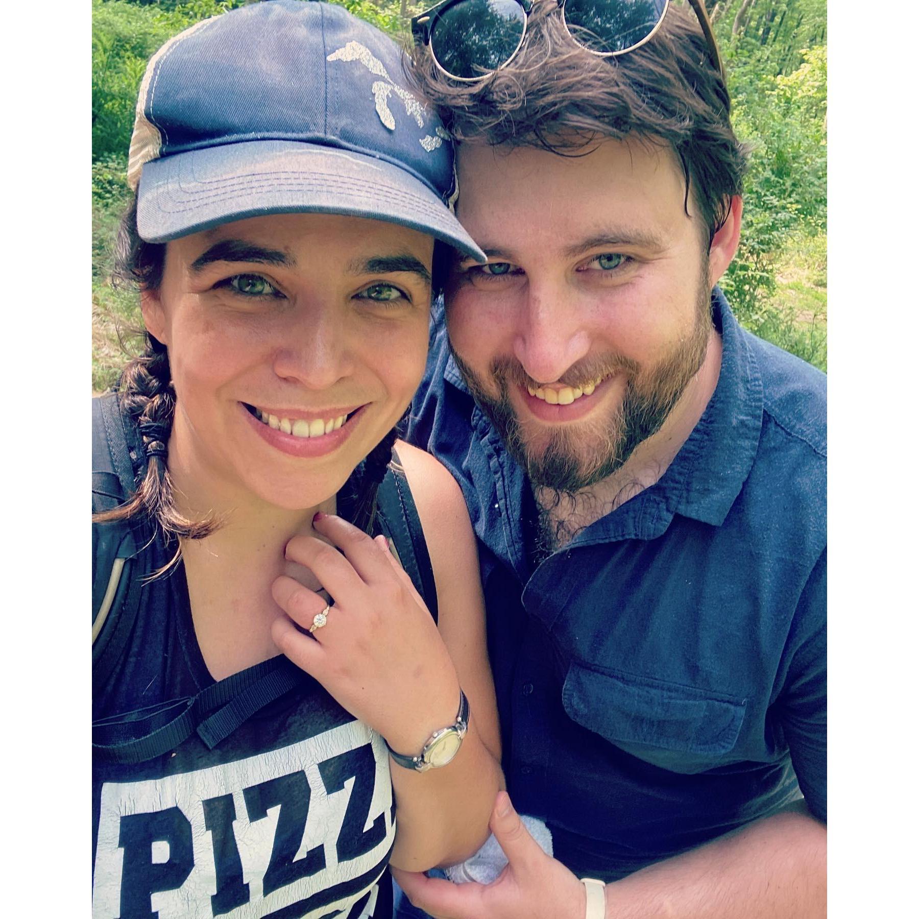 When we got engaged it was at the end of a long hike and my fingers were swollen. I had to shove that thing on there.