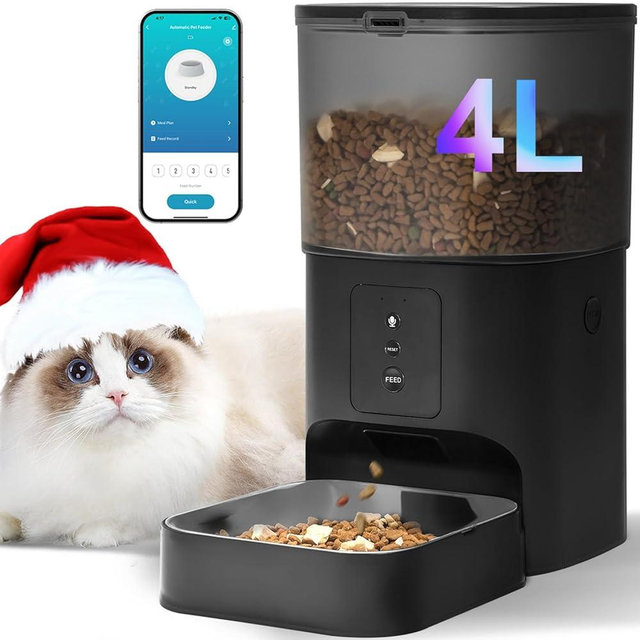 ANDOLL HOME 2.4G Automatic Cat Feeder, 4L WiFi Food Dispenser with 10s Voice Recorder, Pet Feeder up to 10 Meals per Day, Timed Cat Feeder with Dry Food Sealed Ring