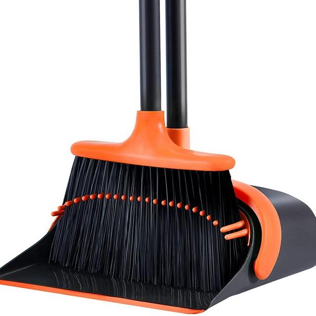 Broom and Dustpan, Broom and Dustpan Set for Home, Dustpan with 52" Long Handle Broom Combo Set, Standing Dustpan and Broom Set for Home Kitchen Room Office Lobby Floor Cleaning(Orange)
