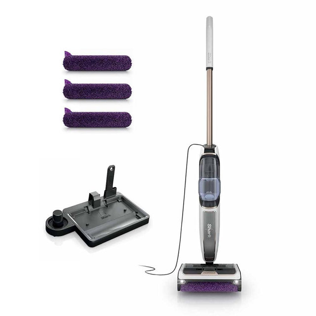 Shark Steam Pickup 3-in-1 Steam Mop Picks Up Debris, Deep Scrubs, & Steam Sanitizes - All At Once, Lightweight Steam Cleaner for Home, Steam Cleaner for Hardwood, Tile & Laminate, White, SD205CCO (Renewed)