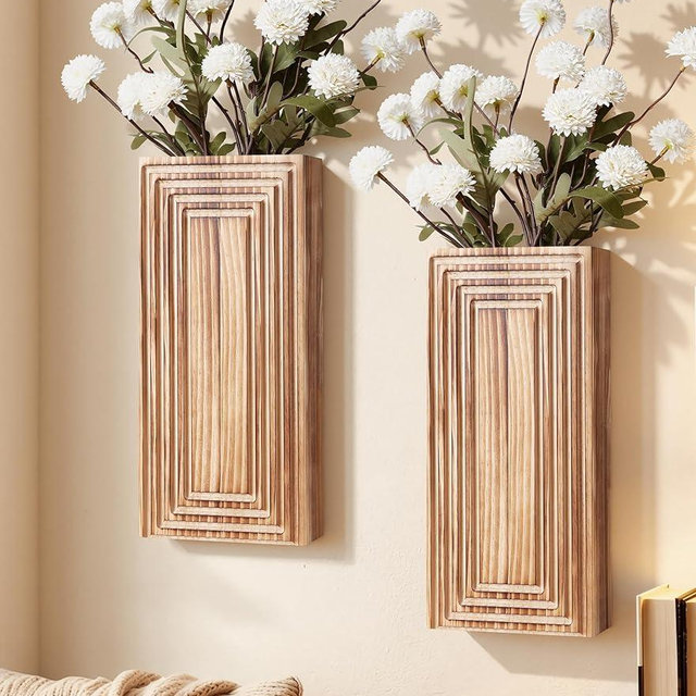 FancyPlus Wooden Wall Planter Vase Set of 2,2 Pack Hanging Planter for Indoor Fake Plants Modern Boho Farmhouse Wall Art Decor for Home Indoor Kitchen Modern Farmhouse Bathroom Living Room Dining Room