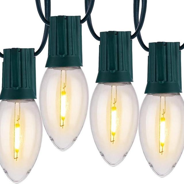 Vintage C9 LED Christmas Lights, 100 Feet C9 String Lights with 100 LED C9 Plastic Bulbs, Waterproof Connectable Lights for Christmas Tree Roofline Garden Patio Backyard Cafe Decor, Warm White