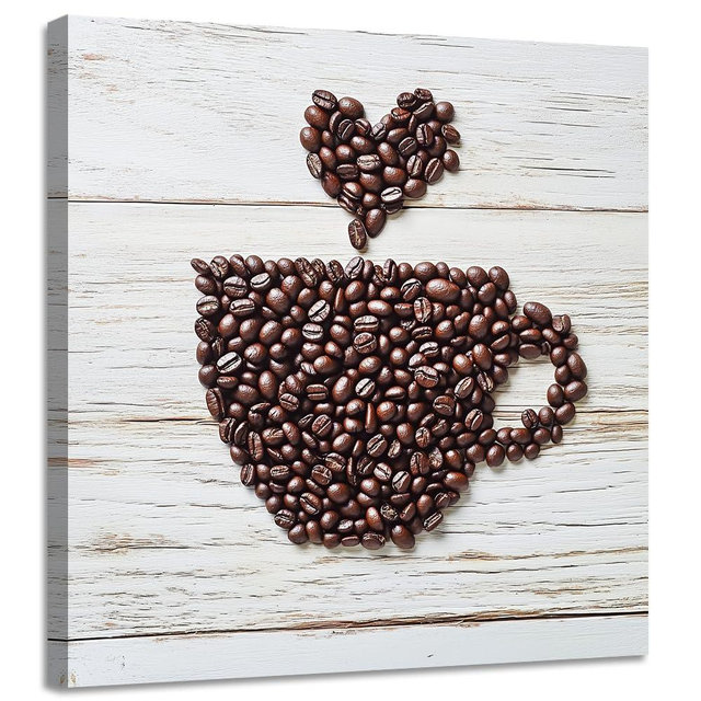 CGXLB Coffee Bean Canvas Wall Art Minimalist Coffee Cup Paintings Rustic Kitchen Decor for Cafe Home Bar Office Break Room 12"x12"