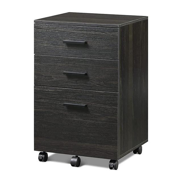 DEVAISE 3 Drawer Wood Mobile File Cabinet, Rolling Filing Cabinet for Letter/A4 Size, Dark Oak