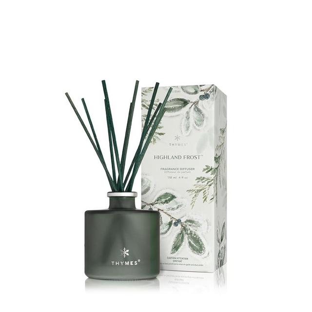 Thymes Petite Oil Reed Diffuser Set – Includes Reed Diffuser Sticks, Fragrance Oil, & Glass Bottle – Luxury Home Decor – Holiday Decor – Winter Scents – Sage-Green (Highland Frost, 4 fl oz)