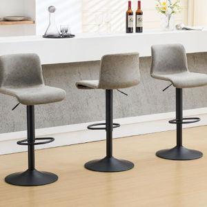 HeuGah Bar Stools Set of 3, Swivel Counter Height Barstools with Back, Adjustable Height 24" to 32", Gray Faux Leather Bar Chairs for Kitchen Island (Gray, Set of 3 (24'' to 32''))