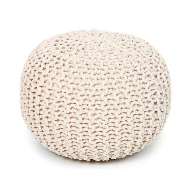 REDEARTH · Round Pouf Ottoman - Cable Knitted Boho Poof - Home Décor Cord Pouffe Handmade Circular Footrest for Living Room - Bedroom - Kids Bedroom - 100% Cotton Pouf (18"x18"x14") - Natural