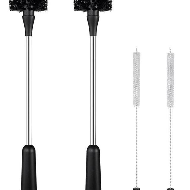 [4 Pack] Water Bottle Brush & Straw Cleaner Set,Stainless Steel Long Handle Baby Bottle Scrub Cleaning Brush for Sports Bottles, Cups, Dishes, Coffee Mugs, Glasswares, Tumblers, Wine Decanters