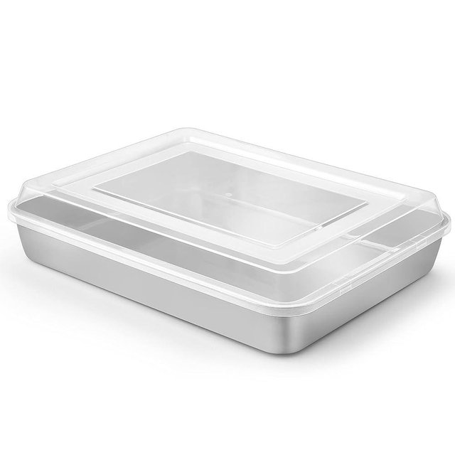 Herogo Cake Pan with Lid, 9 X 12 Inch Stainless Steel Lasagna Pan Deep, Rectangle Baking Pan with Lid for Brownies Casseroles Cakes, 1 Pan+1 Lid, Non Toxic & Dishwasher Safe