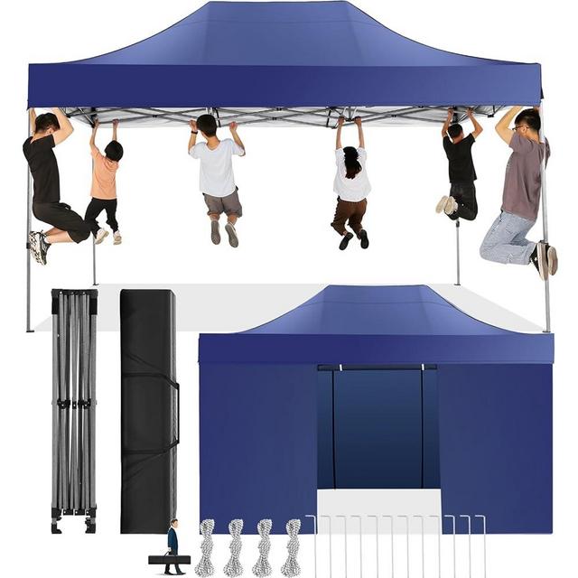 COBIZI 10x15 Pop Up Canopy with 4 Sidewall,Heavy Duty Canopy UPF 50+ All Season Wind Waterproof Commercial Outdoor Wedding Party Tents for Parties Canopy Gazebo with Carry Bag(10 x 15 ft Dark Blue)