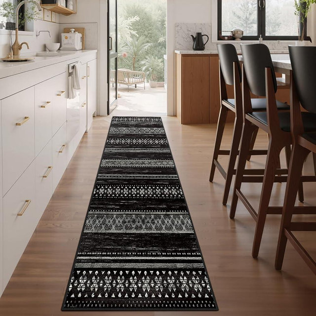 BESTSWEETIE 2x8 Area Rugs for Living Room Washable Moroccan Farmhouse Neutral Geometric Low Pile Non-Slip Soft Print Pattern Rug for Bedroom Kitchen Dining Room Entryway Black/White