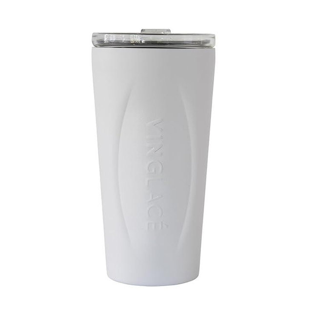 Vinglacé Stainless Steel Drink Tumbler- Insulated Hot and Cold Beverage Cup with Glass Insert and Lid, 14 oz (White)