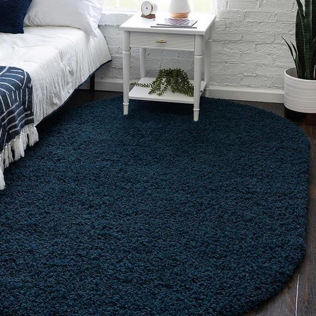 Unique Loom Solid Shag Collection Area Rug (8' x 10' Oval, Sapphire Blue/ Navy Blue)