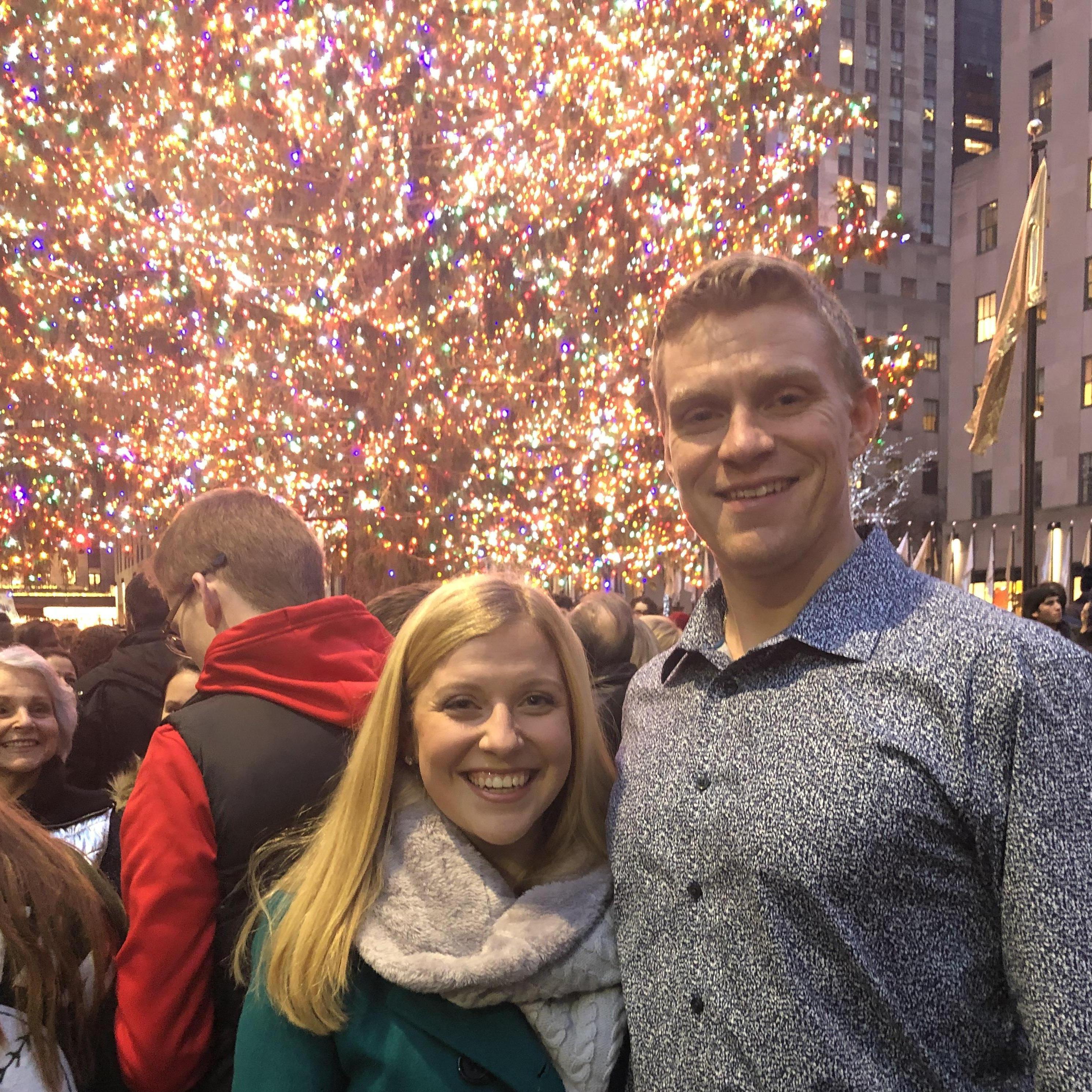 December 27: Andrea & Luke spend a night in NYC, visiting the Rockefeller Plaza Christmas tree before seeing "Waitress: The Musical."