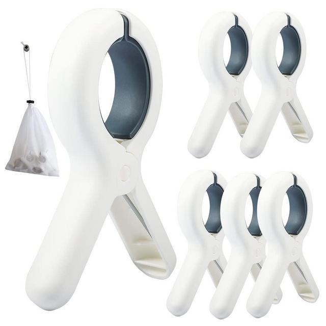 PAMISO Beach Towel Clip,6 PCS Large Cloth Pins, Quilt Drying Clip, Plastic Clothespins, Strong Grip Holder to Dry Laundry on Clothesline and Hanging Rack