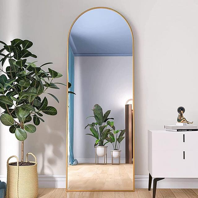 Arched Full Length Mirror, 65" x 23.6" Rounded Coner Floor Length Mirror with Gold Aluminum Alloy Frame, Full Body Mirror with Stand, Standing Hanging or Leaning Against Wall