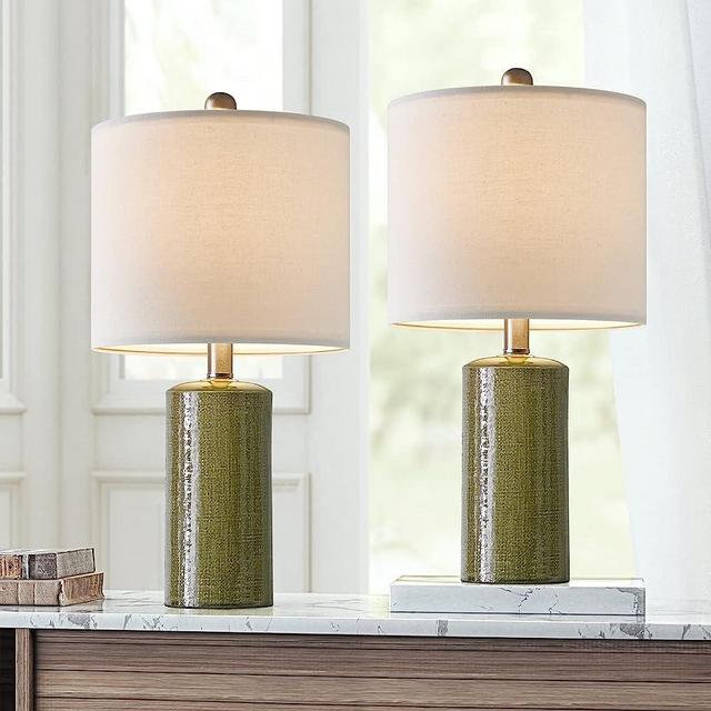G-SAFAVA 20.25 inch Modern Ceramic Table lamp Set of 2, Small Farmhouse Bedside lamp Green Nightstand Lamp End Table Lamps for Living Room Bedroom Study Office
