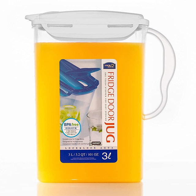 LOCK & LOCK - HAP607W LOCK & LOCK Aqua Fridge Door Water Jug with Handle BPA Free Plastic Pitcher with Flip Top Lid Perfect for Making Teas and Juices, 3 Quarts, White